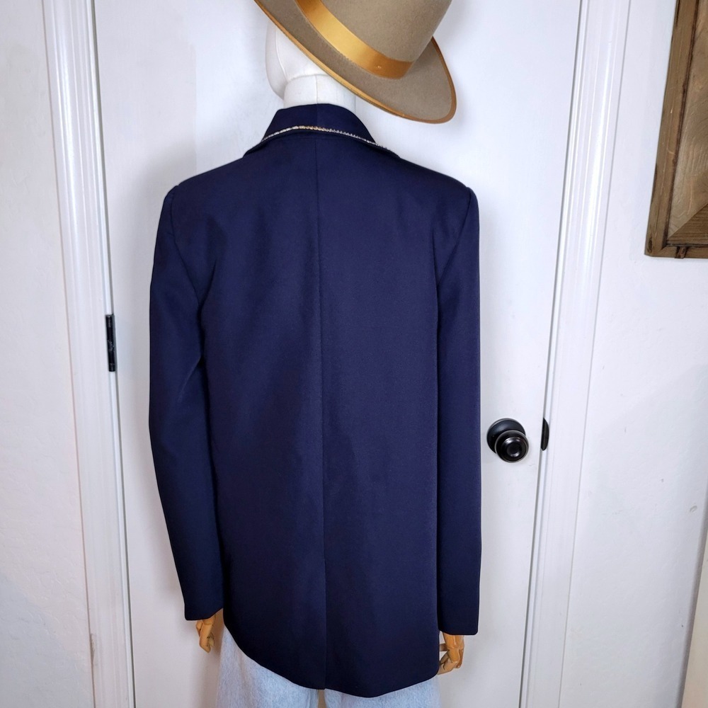 Vici Navy Blue Gold Chain Trim Blazer Cardigan Blazer Size Small Elegant Chic - Picture 8 of 11